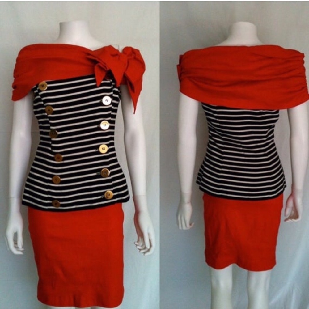 Vintage Nautical Striped Skirt and Tp Set